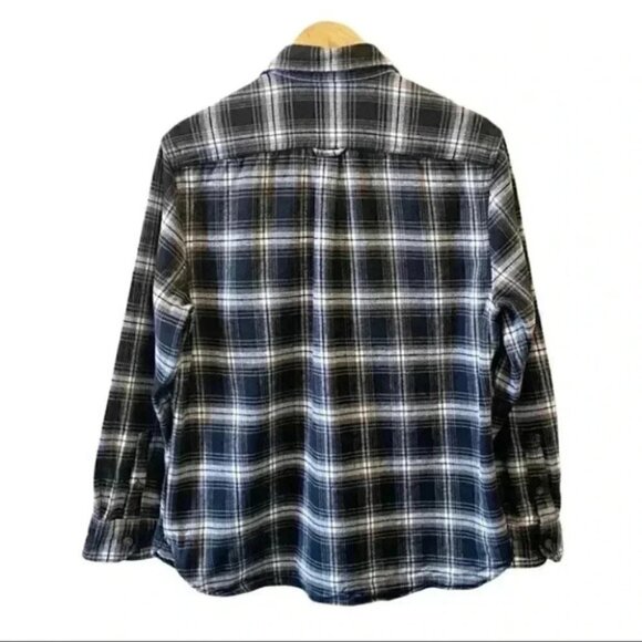 Jachs Mens Flannel Shirt Button Front Long Sleeves Plaid Black White Medium - Picture 3 of 16